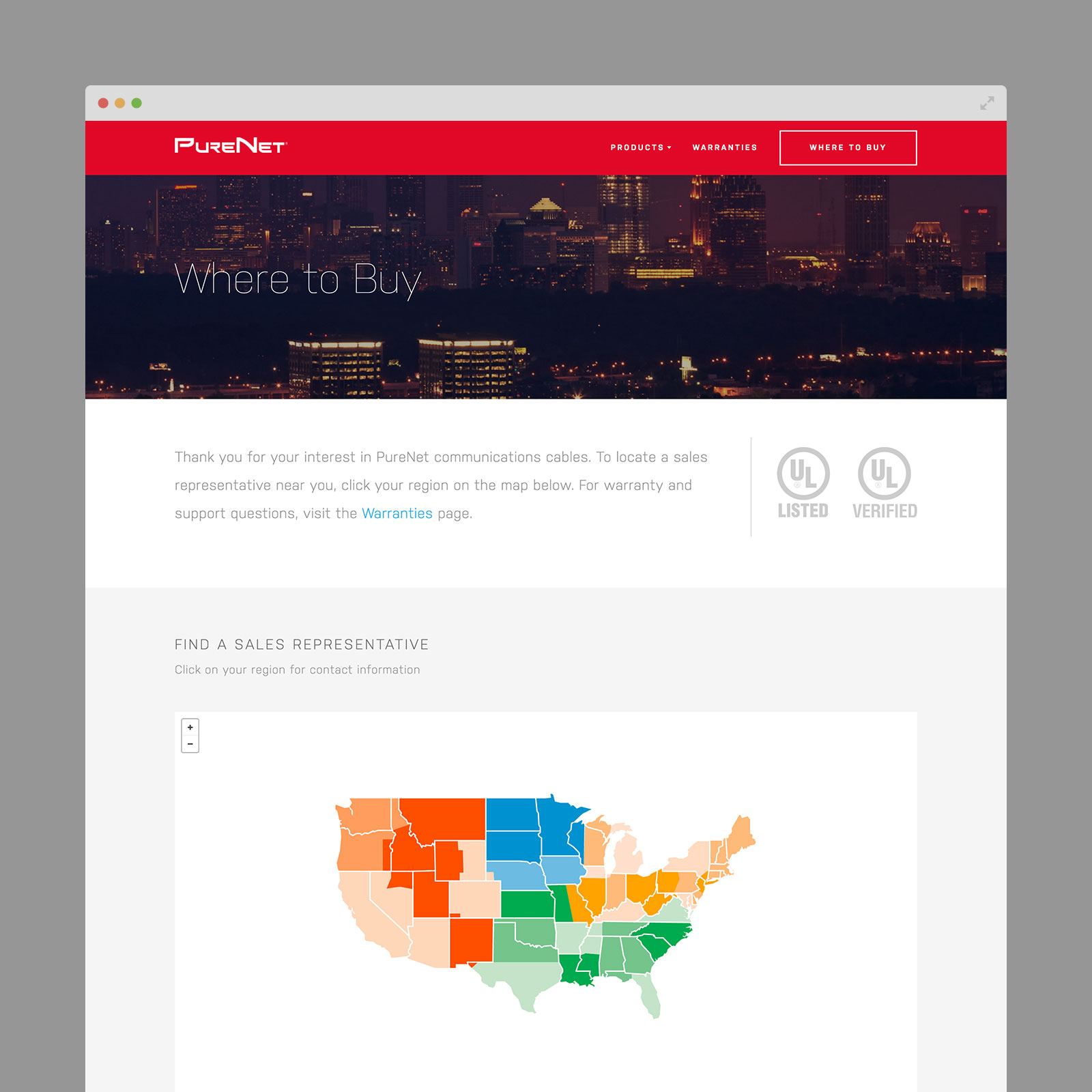 PureNet Where to Buy web page